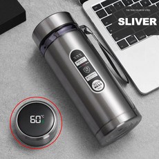 LED 온도 디스플레이와 500ML 1Liter 스테인레스 스틸 보온병 병 Sus304 차 물병 진공 플라스크 휴대용, Silver, 1개