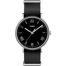 Timex 남성용 사우스뷰 41mm 가죽 스트랩 손목시계 블랙/그레이/실버톤 202746