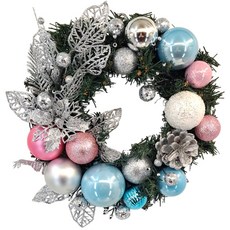 裝飾燈大師 30cm PVC花圈 - 台灣手做精緻盒裝, K款藍銀, 1個