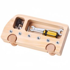 木製螺絲拆組巴士車教玩具 (木製益智兒童忙碌板 蒙特梭利教具 拆裝維修螺絲玩具), 巴士車