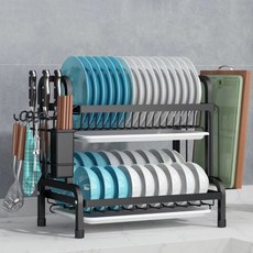 Zuge 식기건조대 다용도 주방 물빠짐 정리대, 블랙-2단