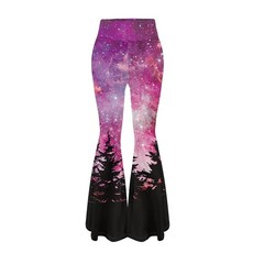 TODIYADDU 여성용 요가 팬츠 플레어 레깅스 편안하고 버터처럼 부드러운 V 크로스오버 하이 웨이스트 엉덩이 리프팅 부츠컷 팬츠 퍼플 갤럭시 포레스트 XL