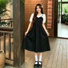투니스 여성 루즈핏 A라인 투피스 디자인 반소매 롱 원피스