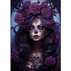 DIY 다이아몬드 아트 페인팅 키트 성인용 블랙 앤 퍼플 슈가 스컬 걸 라운드 풀 드릴 캔버스 보석 십자수 아트 키트 5D 페인팅 다이아몬드 모자이크 공예 할로윈 30x40cm, DIY 다이아몬드 아트 페인팅 키트 성인용 블랙 앤 퍼