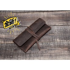 真皮筆袋 瘋馬皮繪畫方形水筆袋 全頭層牛皮 卷繩捆綁式 可定制