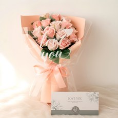 LASALT 人造花刻字玫瑰花束 + 訊息零用錢與卡片盒, 杏粉色, 1個