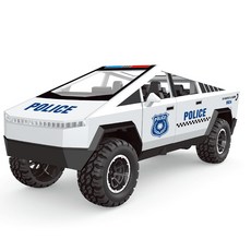 토이즈데이 실제 연기 분사! 폴리스 사이버 트럭 LED 라이트 문 개폐 후렉션 자동차, 1개, 화이트