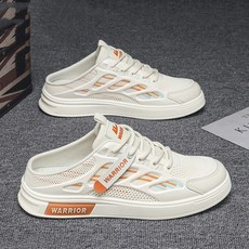 2025新款釣魚涉水鞋 軟底一腳蹬 懶人鞋 戶外百搭 透氣 休閒運動沙灘水陸兩用游泳鞋, 白米/桔,44【腳長270cm】