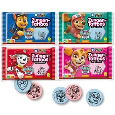 Küchle 쿠흘레 니버 식용 종이 혀 타투 세트 2개 각각 11g - 채식 캔디 PawPatrol 모티프 무작위 4가지 디자인 빨강 및 파랑 와퍼 과일 맛 달콤한, 4er Pack