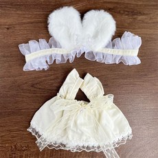 10cm 인형옷 토끼 곰돌이 점프수트 솜인형 후드, 토끼 귀 베이지 드레스