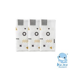 酷咕鴨 KUKU PLUS 純真之瞳紗布手帕三入組-寶寶紗布巾/口水巾/洗澡巾