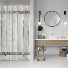 Baocicco 소박한 나무 보드 샤워 커튼 브라운 헛간 화이트 전구 녹색 잎 욕실 장식 방수 패브릭 후크 포함 182.9 x 243.8cm(72 96인치), 잉카누스