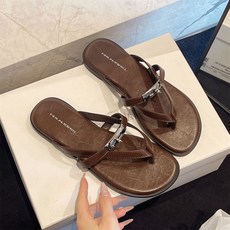 [1+1] [단품] 옵션선택 집게슬라이드쪼리 잠금버클 크로스슬림스트랩 평지 가죽 청바지 코디 여름 산책 외출 신발 WED061735 23 46
