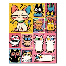 호인트 diy 명화그리기 유화 피포페인팅 컬러링키트 대형 40x50cm, 1개, 017팝캣월드