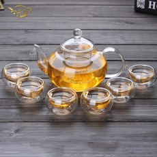 스타일럭 [사은품 꽃차(육수다시) 티백 10개 증정 외] 2중잔 6인 유리다기세트 명절 어버이날 집들이 선물 600ml 800ml 티포트 유리잔 모두 포함, 세트1)티포트+유리잔6개, 1세트