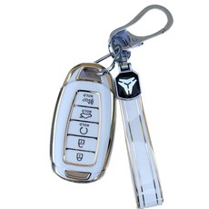 CRONICLE 現代 5鍵 準新款 Palisade Avante CN7 Santa Fe TM 智慧鑰匙殼 + 鑰匙圈組, 白色