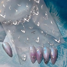 EZ PEACH 네일 스티커 극세 라인 프렌치 스티커 네일 스티커 리본 라인 커브 네일 아트 귀여워 네일용 스티커 3D 투명 아름다운 네일 스티커 자체 접착 (Silver/불규칙