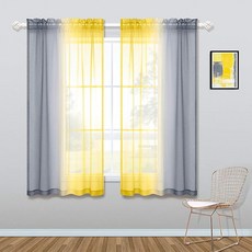 KOUFALL 남아 방 장식용 네이비 및 레드 커튼 2패널 세트 로드 포켓 옴브레 시어 애국적인 블루 어린이 침실 장식 십대 캐노피 침대 127 x 213.4cm(50 84인치), 옐로우 및 그레이