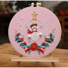 聖誕節DIY刺繡材料包 手工刺繡布藝套件 初學者手工藝禮物 E0020, 1個, 10# 聖誕雪人(附繡棚)