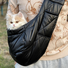 인플로우 강아지 고양이 이동가방 패딩 슬링백, 1개, 그린