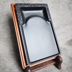 安徽歙硯 七寸 方形 書法專用 山水雕刻, 1個, 帶實木盒送徽墨