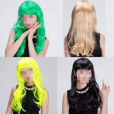 파티용 긴머리 웨이브 컬러 가발 6컬러 행사가발 공연가발 웨이브가발 노래방가발, 1개, 블랙