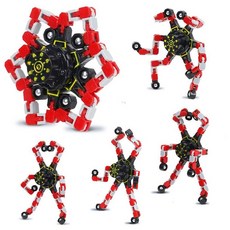 피젯 장난감 4개 대량 변형 가능한 피젯 스피너 어린이 및 성인용 스트레스 완화 감각 장난감 로봇 스피너 장난감 발렌타인 데이 선물 부활절 바구니 스터퍼 글로우 옐로, 레드