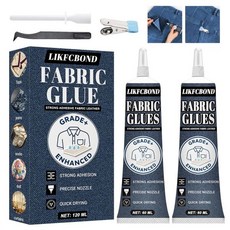 내구성 있는 세탁 가능 패브릭 접착제 120ml 투명한 초강력 의류 옷 수선용 패치 가죽 데님 폴리에스터 플란넬 면용 2.02온스2
