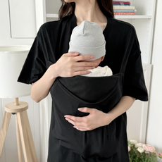 벨라마마 캥거루 아빠 엄마 아기 슬링 티셔츠 - 아기띠 포대기, 블랙