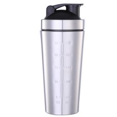 스테인리스 스틸 단백질 파우더 쉐이커 병 볼 스케일 포함 누수 방지 체육관 피트니스 스포츠용 웨이 쉐이크 물컵, 739ml