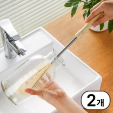 미로나 물병 식기 세척솔 브러쉬, 2개, 우드