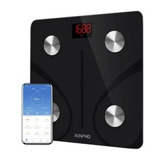 RENPHO智能體組成分析儀 家用體脂計 精準測量體重 體脂 藍牙連接App記錄數據 體重計, ES-CS20M, 黑, 1個