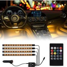 자동차 실내 조명 4pcs 36 LED 바닥 분위기 글로우 네온 다색 음악 스트립 장식 언더대시 키트 사운드 액티브 기능 무선 리모컨 DC 12V, 48 Leds Sound Active