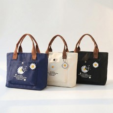 언즈 데이지 하트 에코백 스마일 캔버스백 쇼퍼백 도시락 텀블러 미니 손목 가방, 하트 네이비