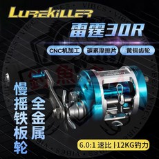 Lurekiller 全金屬近海船釣輪 慢搖鐵板輪 雷霆30R 同步導線規 12公斤捲線器 漁輪 路亞配件, 藍色右手輪