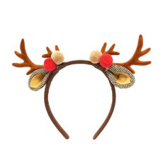 【耶誕裝扮】聖誕雙小鹿角雙色球耳朵髮箍-咖啡色系, 1個
