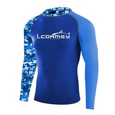 水精靈 男長袖速乾防曬水母衣 潛水衝浪衣 UPF50+, 藍色上衣,XL