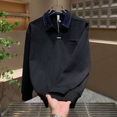 투니스 남성 빈티지 브이넥 배색 긴소매 맨투맨 티셔츠