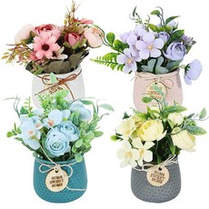 STFXMY 조화 식물 - 4팩 미니 화분 가짜 식물 인공 동백 꽃 홈 욕실 침실 주방 사무실 장식용 173741, STFXMY 조화 식물 - 4팩 미니 화분 가짜 식물,