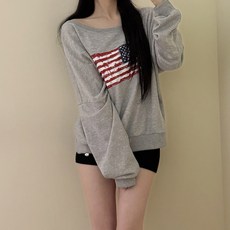 VANANA2 국내생산 원오프숄더 프린팅 맨투맨