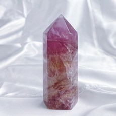 мσσи_нασ 螢石柱 紫螢石粉螢石 絲狀紋蜂蜜色千層感帶彩虹光, 1個