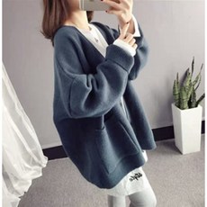 하프 니트 카디건 여성 코트 봄가을 루즈핏 니트룩가디건