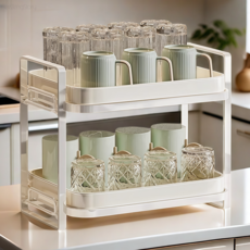 컵 정리함 머그컵 커피잔 정리함 보관함 주방정리 찻잔 선반 건조 트레이 2단, 1개, 화이트