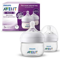 Philips Avent 천연 아기 젖병 투명 56.7g(2온스) 2팩 SCF019/25, Philips Avent 천연 아기 젖병, 투명, 56