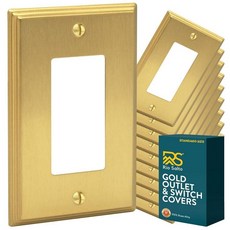 Rio Salto BRASS 모던 메탈 골드 조명 스위치 벽 플레이트 또는 콘센트 커버 벽 플레이트 싱글 콘센트 월플레이트 로커 커버 1 갱 장식 브러시드 황동 11.4cm x, 로커 / 콘센트 1갱 (10팩)