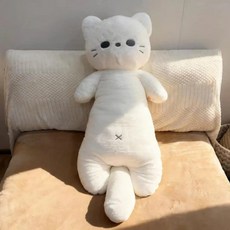 黑色長條喵咪款抱枕 75cm毛絨玩具, 白色長條喵咪款,全長75cm(含尾巴測量）
