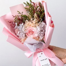 생화 프리저브드 꽃다발 + 쇼핑백 (핑크) 17 x 30cm, 핑크
