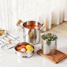 돌아라 304 스텐 파스타냄비 다용도 찜기 튀김 냄비 3.5L, 1세트, 은색, 17cm
