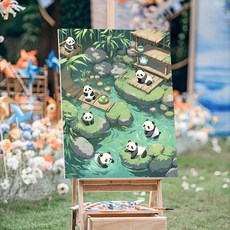 裝飾畫 竹林熊貓數字油畫diy2025新款填充手繪解悶手工油彩塗色丙烯畫畫, 竹林熊貓9,20*30cm0基本可繪畫, 1個