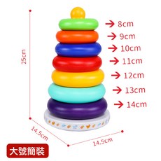 DFMEI 嬰兒彩虹不倒翁疊疊塔兒童益智玩具寶寶七彩疊疊樂套圈早教0-3, 1個, 7層彩虹套圈不倒翁 熱縮膜 290g:如圖